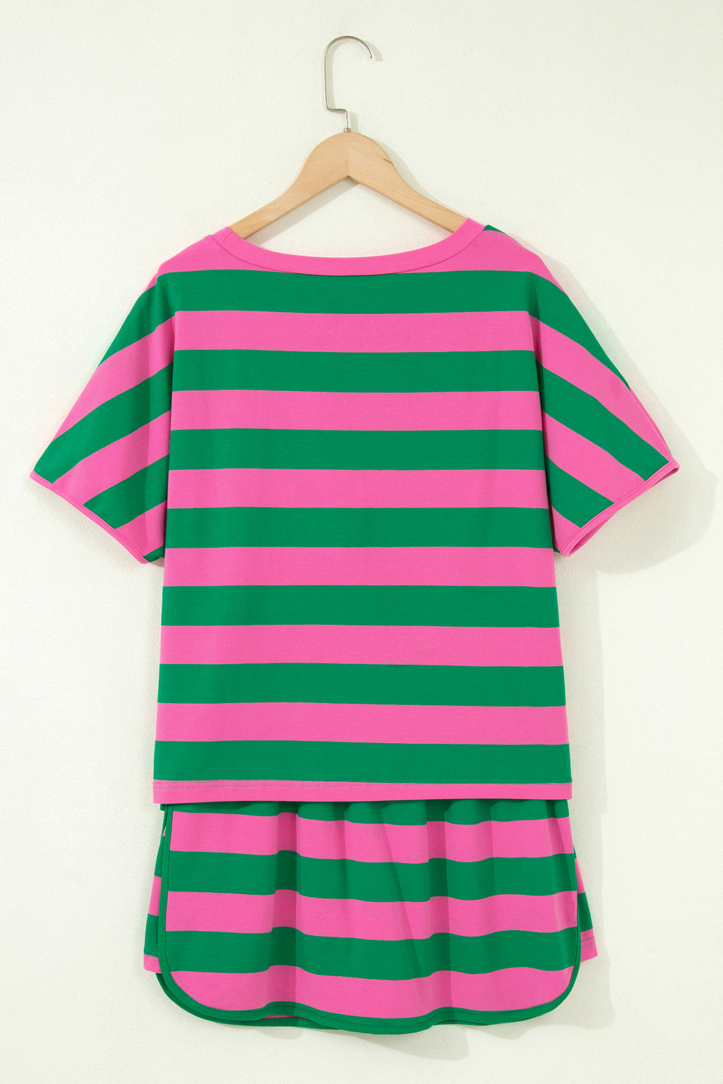 Pink Stripe Dolman Tee Drawstring Skort Athletic 2pcs Set