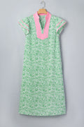 Green Plus Size Contrast Trim Flutter Sleeve Floral Kaftan Maxi Dress