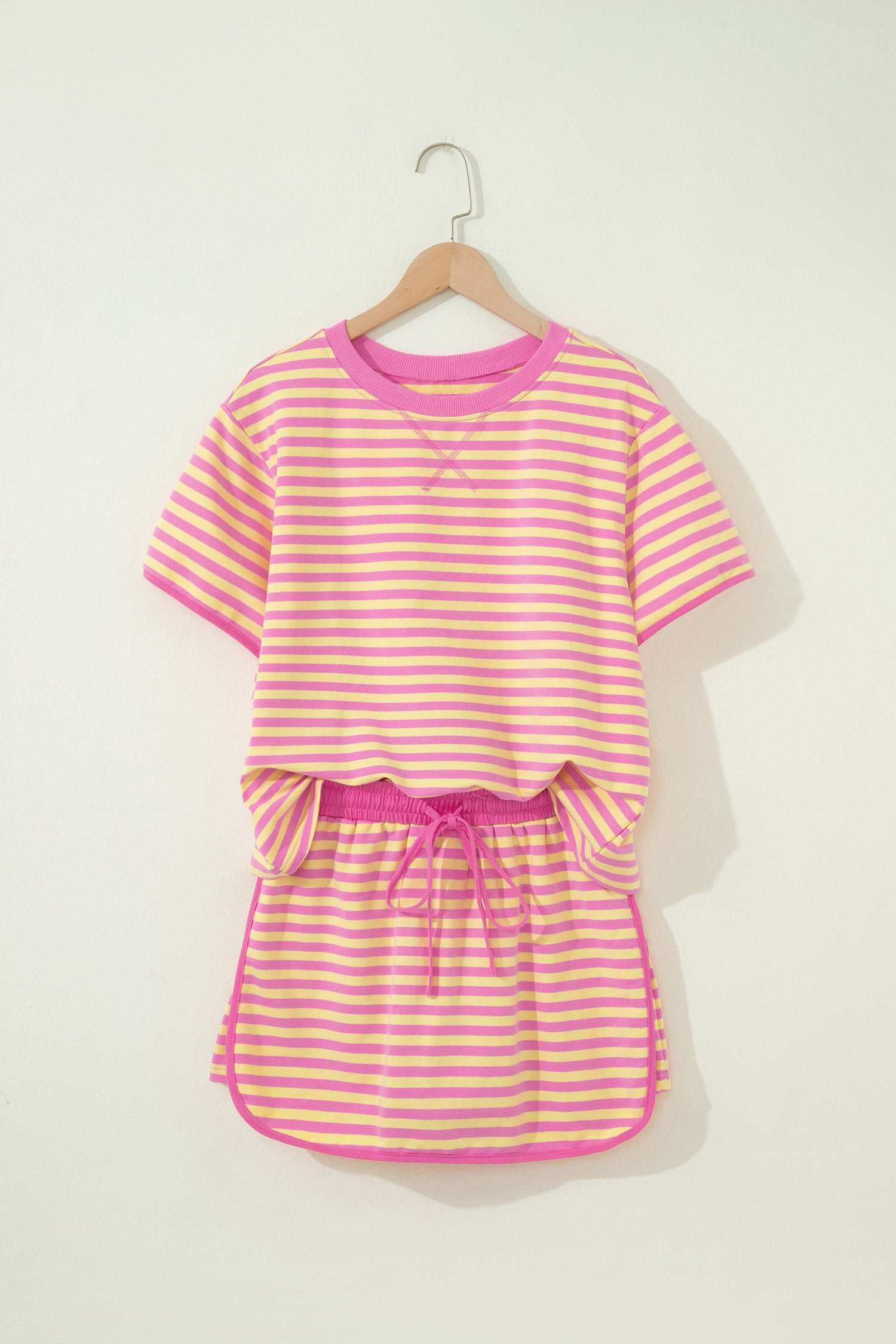 Blue Stripe Loose Short Sleeve Top and Skirt Set
