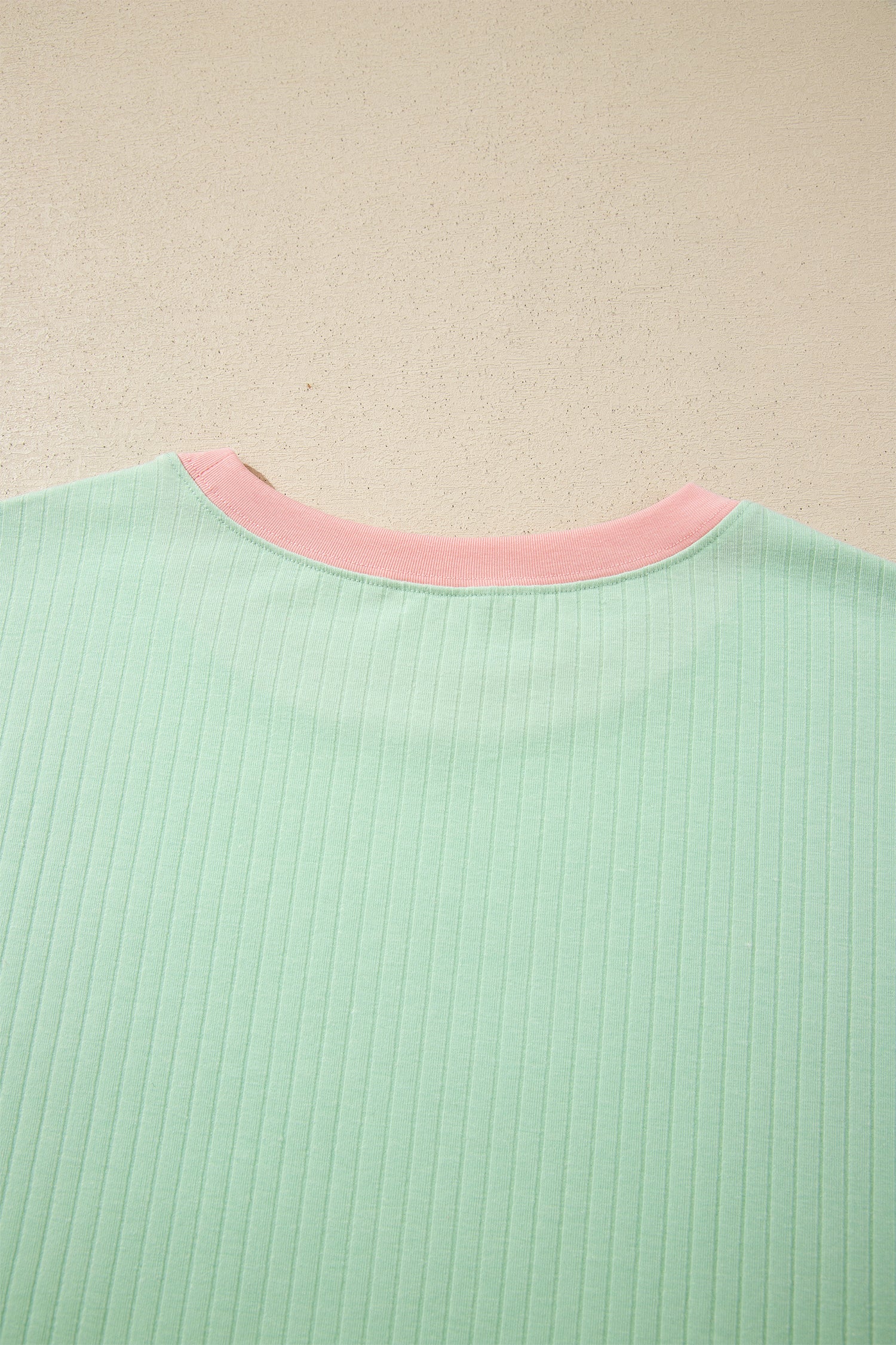 Sachet Pink Soft Ribbed Color Block Trim Casual Short Set